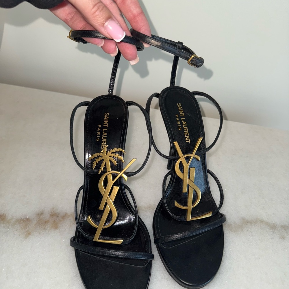 Saint Laurent Elegant Black and Gold Heels